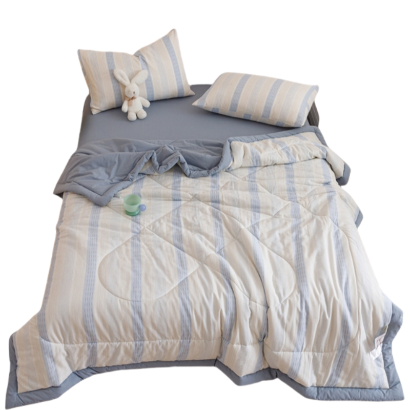 铭思沃床笠四件套1.8米床 蓝条纹 套高清大图