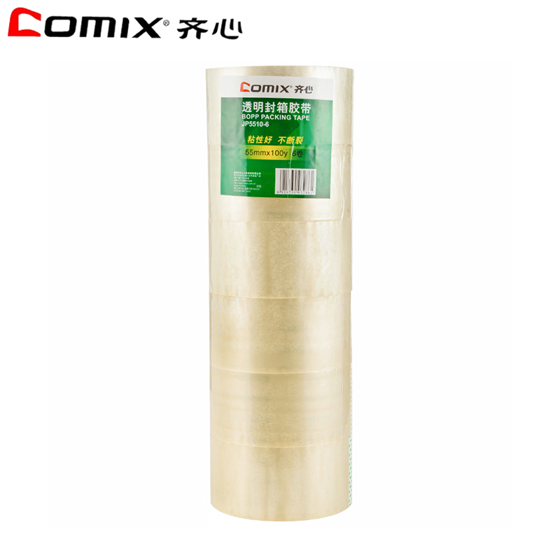 齐心(comix)XSW JP5510-6透明封箱宽胶带6卷/筒