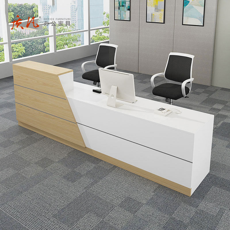 苏宁 质凡 木质简约办公拼色前台接待服务台 2800x600x750/1050mm高清大图