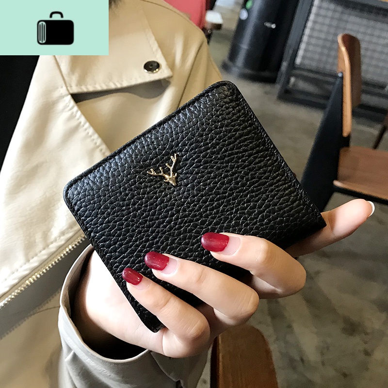 皮小巧折叠式钱包女短款超薄迷你零钱包韩版2020新款时尚皮夹潮NEW LAKE 黑色