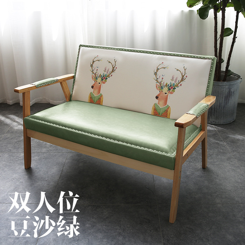 甜品奶茶店简约咖啡厅洽谈桌椅组合皮休闲沙发茶几办公室双人卡座 【双人】豆沙绿-皮质_官方标配