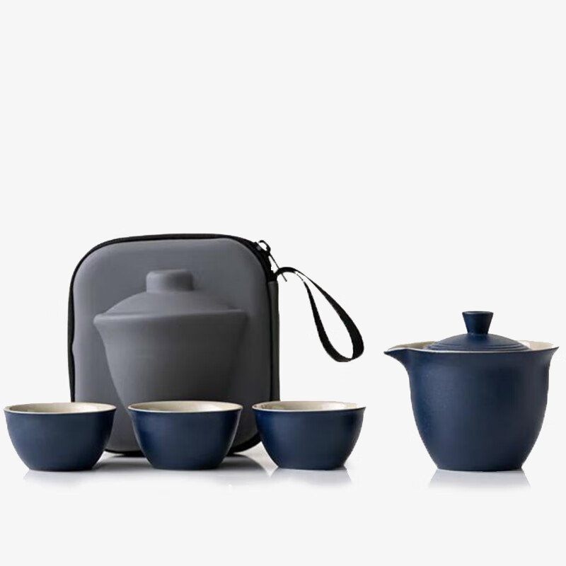 翰乐茶具陶瓷一壶三杯简约套装HL-KKHW快客户外1壶3杯 一体收纳 泡滤一体 便携旅行