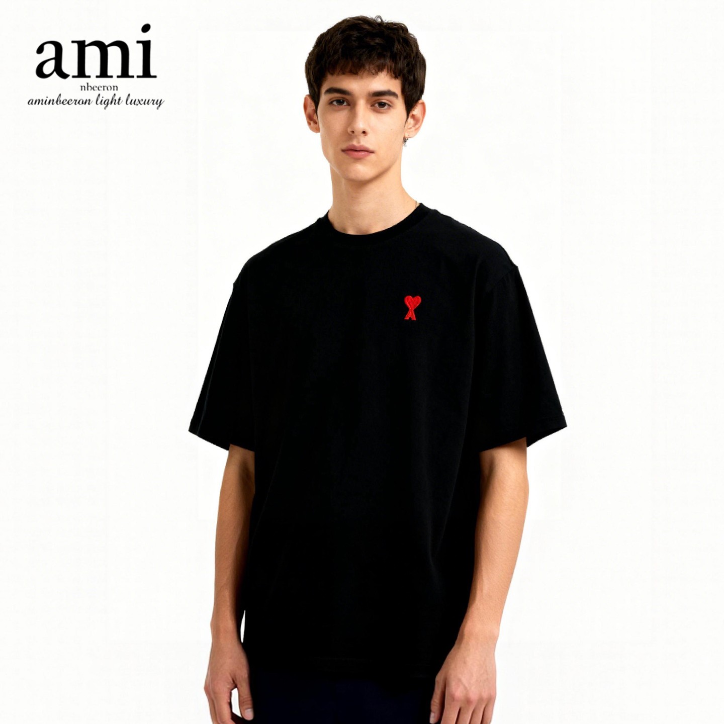 ami nbeeron纯棉短袖t恤重磅新疆棉圆领打底衫男女百搭休闲轻奢T 3XL 黑色