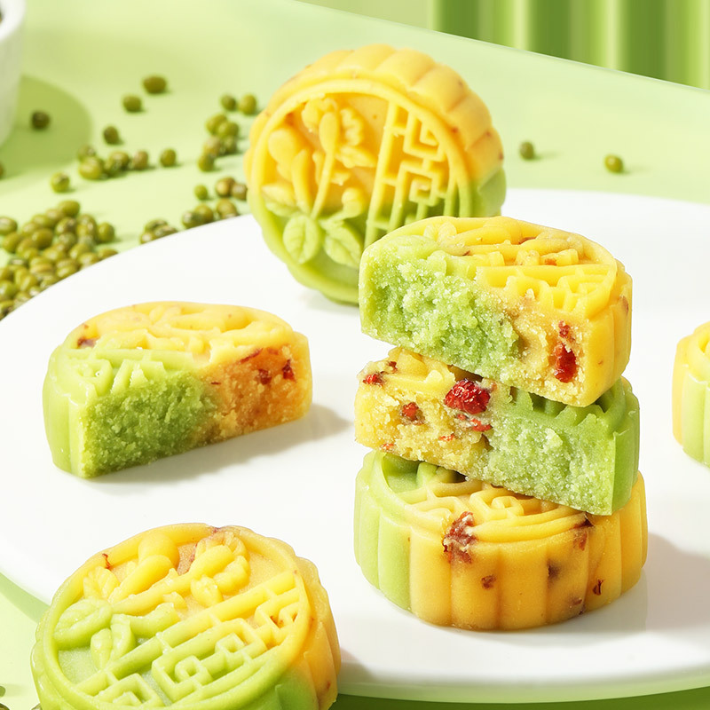 味滋源绿豆糕早餐食品传统蛋糕办公室零食下午茶 蔓越莓味双色绿豆糕500g
