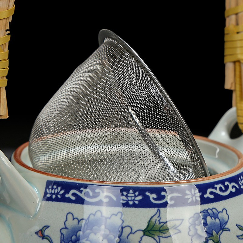 鼎亨650毫升陶瓷茶壶耐高温青花瓷提梁壶小号陶瓷壶带过滤家用