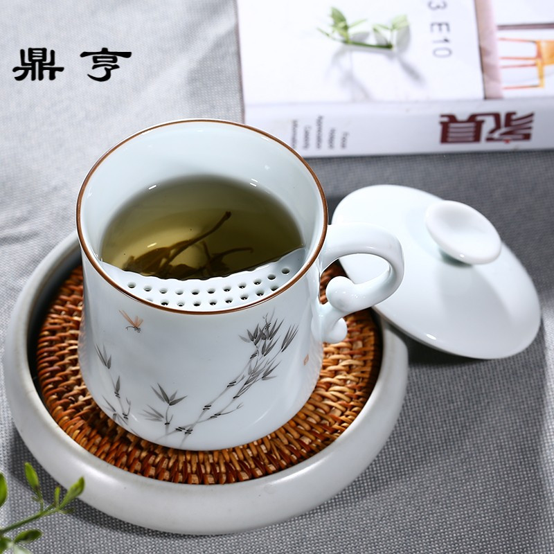 鼎亨景德镇陶瓷杯子带盖茶杯办公室马克杯杯七夕情侣泡茶杯手绘