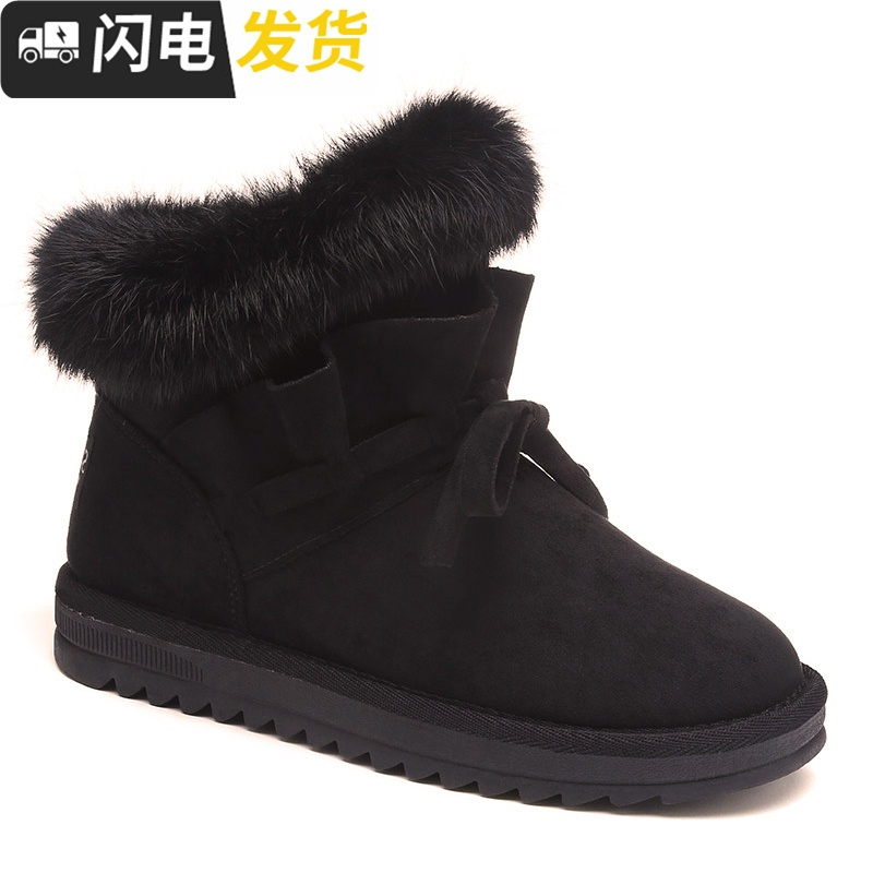 红冬季黑色雪地靴女短款2022新款短筒一体可爱加厚一脚蹬潮启如休闲鞋休闲鞋