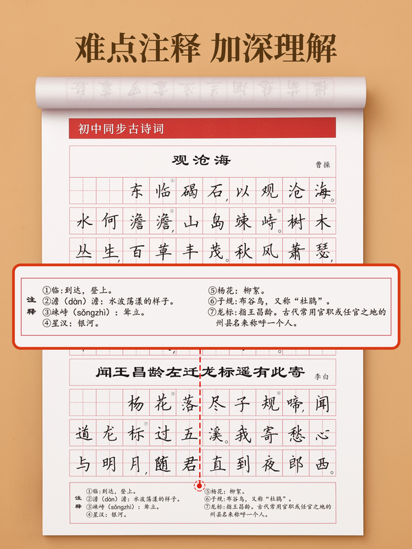 [高中同步]古诗词+文言文(送2笔杆+20笔芯) [正版]初中生古诗词练字帖楷书人教版语文同步字帖七年级八高中必背古诗文高清大图