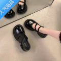 SUNTEK玛丽珍小皮鞋女夏季2023新款粗跟温柔风配裙子单鞋法式乐福鞋春秋 黑色 35