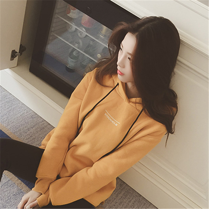 韩版秋冬2018新款女套头宽松卫衣女学生连帽加绒冬装带帽休闲外套