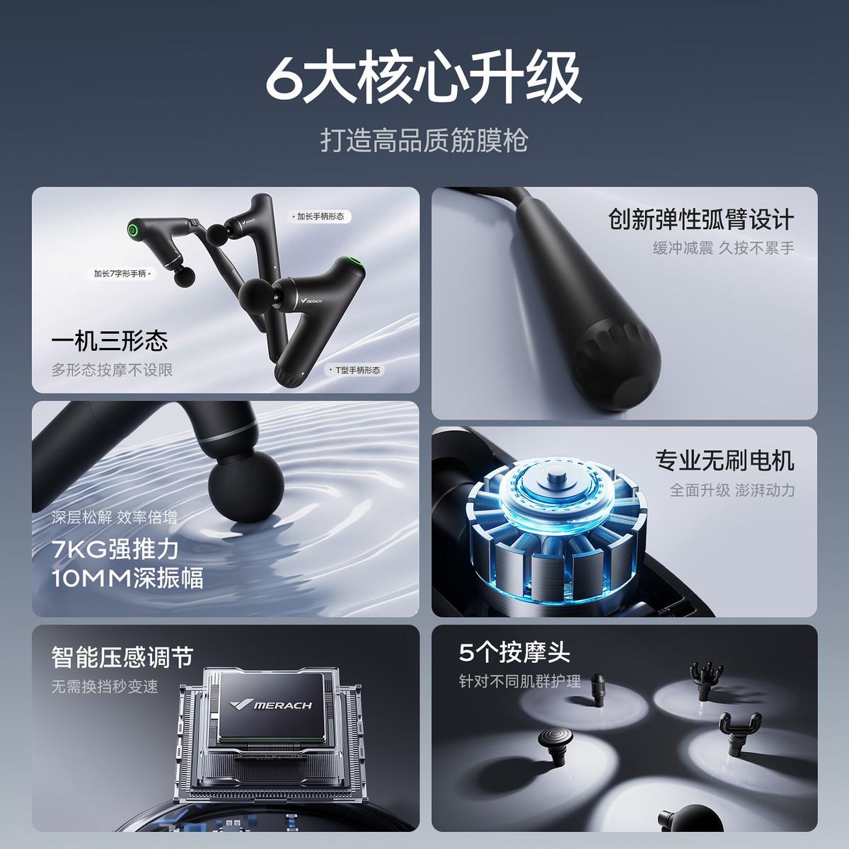 麦瑞克MERACH便携分体式筋膜枪长续航按键操作缓解四肢肌肉疲劳MR-2536H高清大图