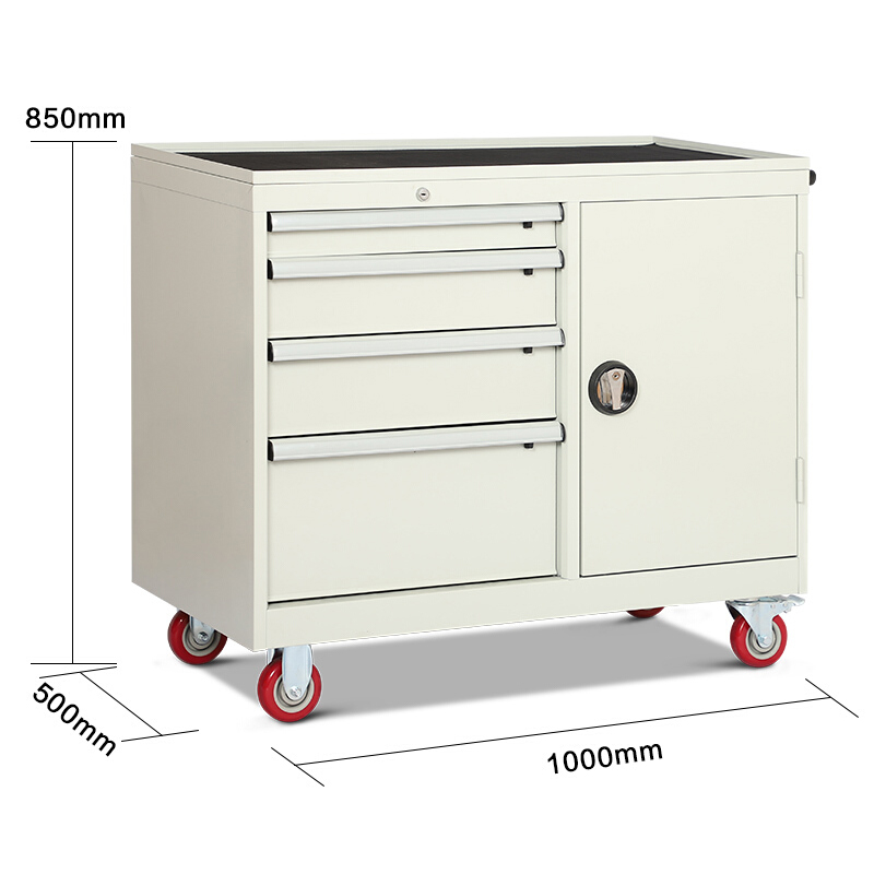 尔迈 工具车维修车间移动手推车多功能零件车 4抽1门 无挂板高清大图