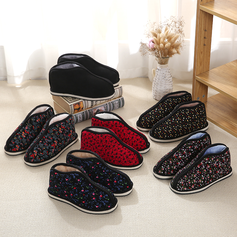 盛世尼曼手工棉鞋男女冬季两片瓦蚌壳橡胶底中老人棉鞋居家月子老布