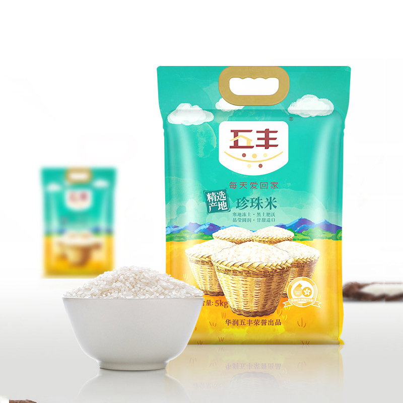 华润 五丰大米精选产地珍珠米圆粒米5kg