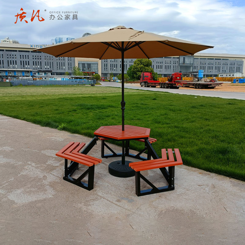 苏宁 质凡 户外休闲桌椅小区花园组合桌椅室外塑木桌凳高清大图