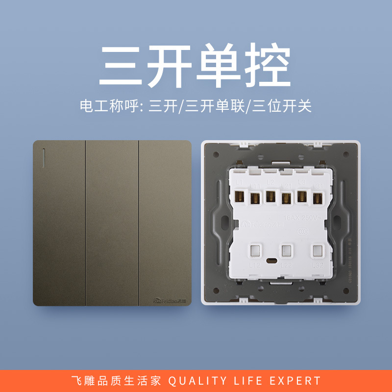 飞雕feidiao开关插座86型家用暗装超大面板钢支架雕琢系列电源墙壁