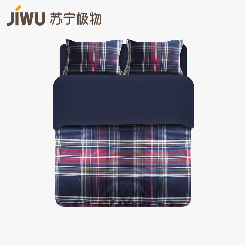 苏宁极物 床上用品色织磨毛全棉四件套