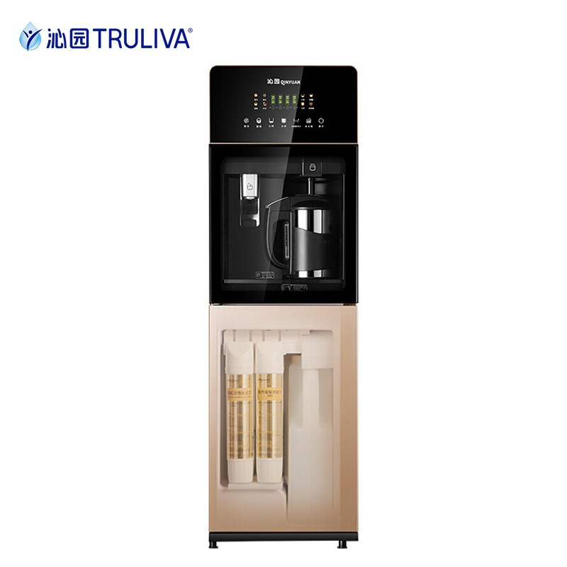 沁园(TRULIVA)饮水机 家用立式RO膜直饮机 外置壶加热冷热型 金色企业价团购精美设计