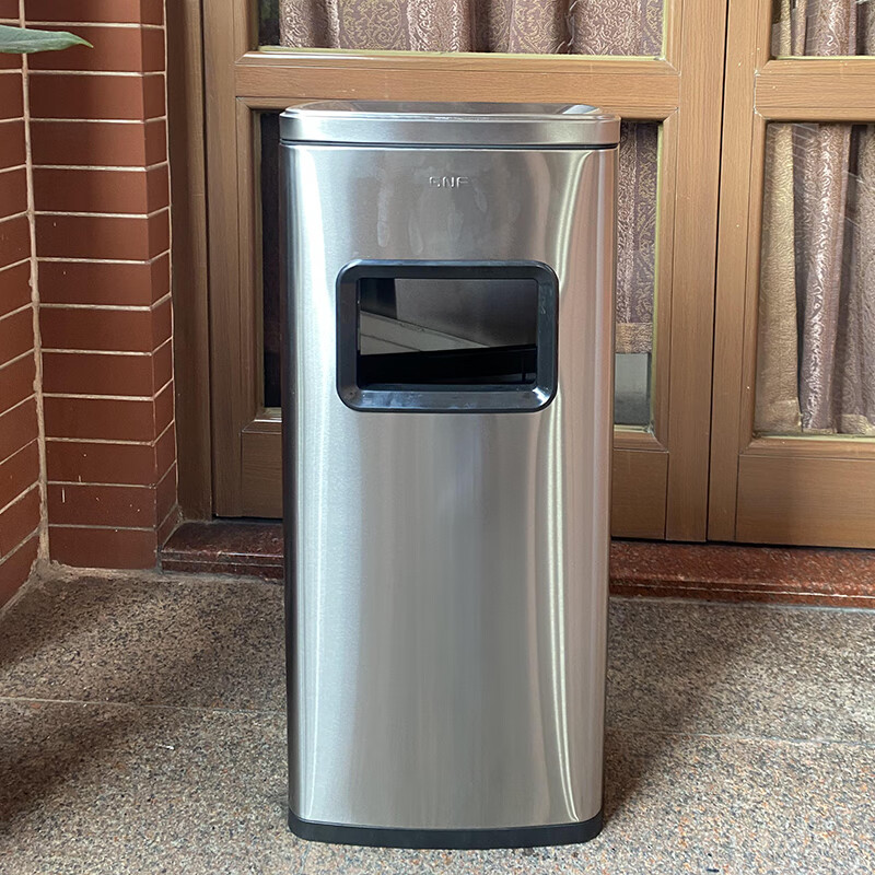 GNF烟灰缸垃圾桶20L室内外不锈钢垃圾桶带烟灰缸酒店大堂商场大厦立式座地烟灰桶电梯口公共区域大号果皮桶高清大图