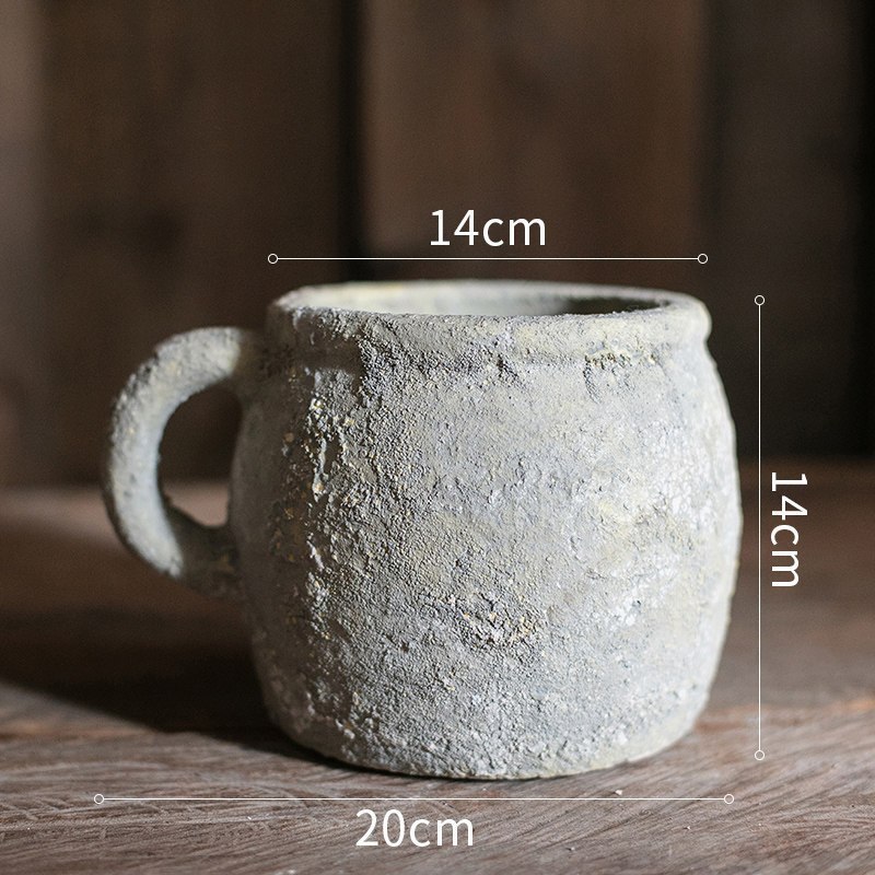美帮汇茶缸造型花盆花器复古多肉植物粗陶红陶兰花透气陶土盆 茶缸花瓶(大号)高清大图