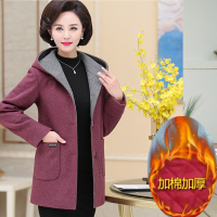 迪鲁奥（DILUAO)【新款妈妈装】中老年毛呢外套女2019新款妈妈春装中长款带帽呢子大衣春秋上衣_537 紫色加棉款 2XL(建议111-125斤左右)