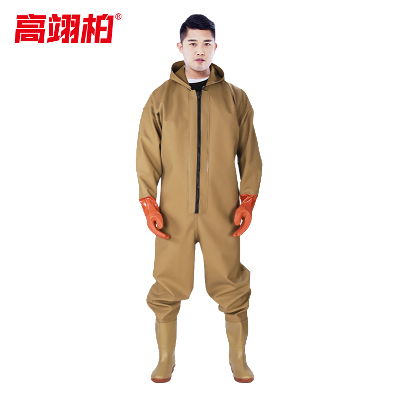 高翊柏 17030489 全身下水裤 100丝黄色针织手套款 44码 pvc涉水裤加厚耐磨连体防水背带裤洗车防水裤高清大图