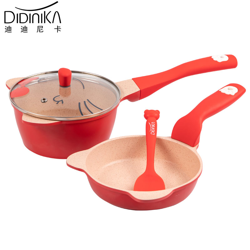 韩国迪迪尼卡（Didinika）宝宝辅食锅婴儿守护猫奶锅小锅平底锅煎锅炒锅麦饭石不粘锅煮面热牛奶锅