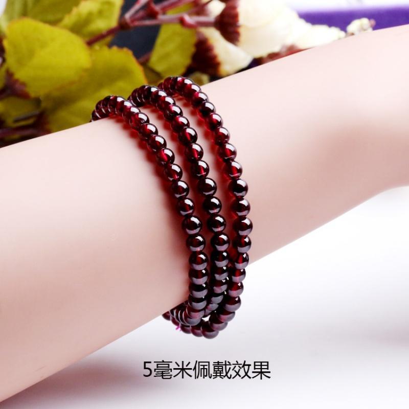 天然酒红石榴石手链女三圈石榴石3圈多层多圈天然水晶手链6A/7A送女朋友老婆生日礼物送女朋友七夕情人节礼物