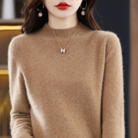 免费试穿鄂尔多市羊绒衫女加厚宽松短款2021年新款秋冬打底洋气高领毛衣针织上衣服打底衫秋 XL（125-135斤） 金驼色