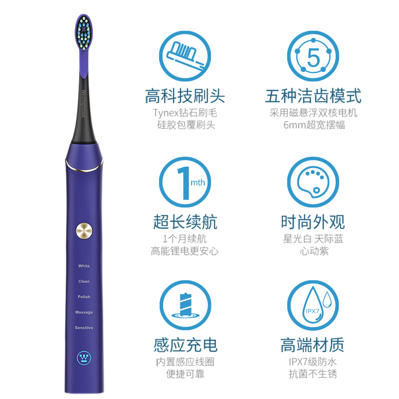 西屋(WESTINGHOUSE) WT-506 电动牙刷成人声波震动牙刷 情侣款电动牙刷 紫高清大图
