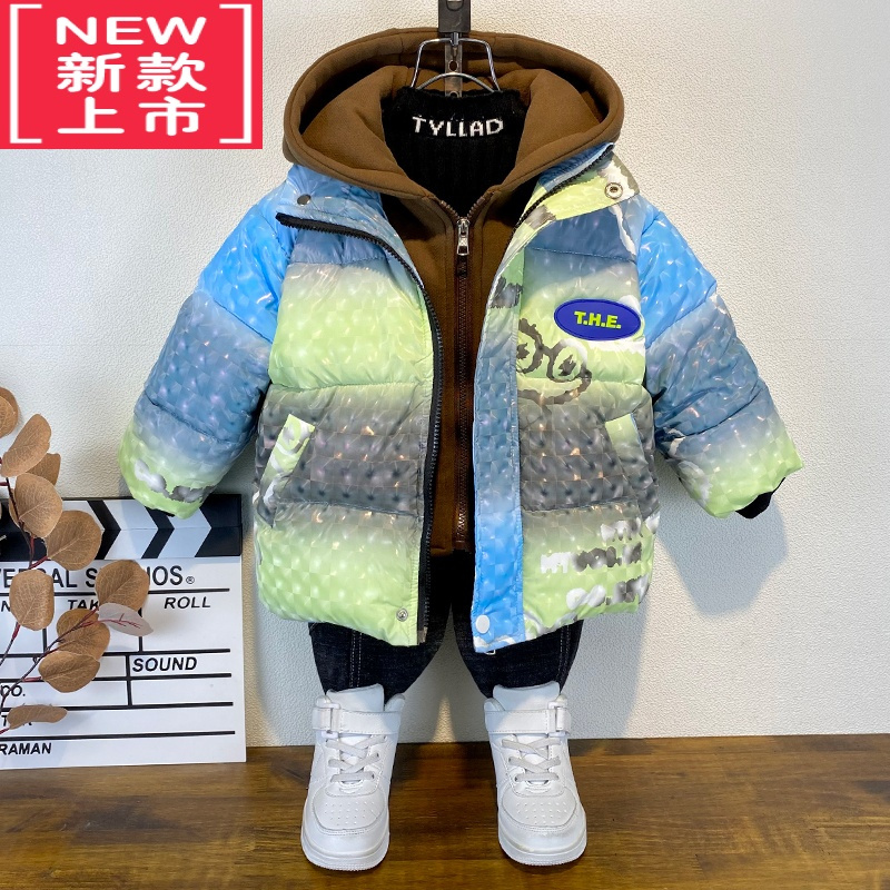 可莉允男童冬季棉衣外套2022新款儿童韩范加厚羽绒棉服潮宝宝中长款棉袄