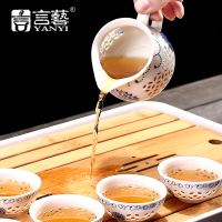 言艺 茶具套装家用懒人半自动功夫茶具套装带茶盘 向阳花玲珑配茶盘