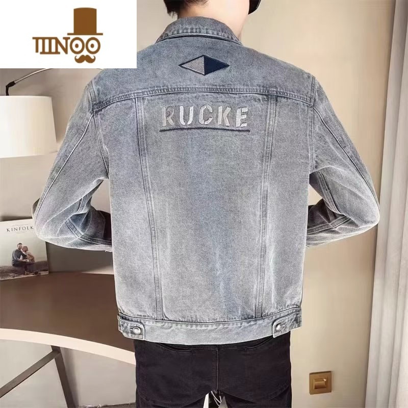 YANXU牛仔外套男士夹克2023新款韩版潮流复古潮牌短款牛仔服褂子高清大图