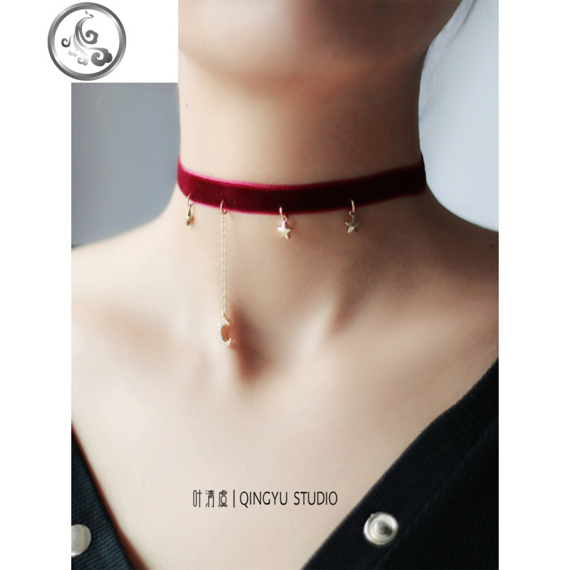星月丝绒choker仙颈链女锁骨链项圈脖子饰品颈带网红项链chocker JiMi