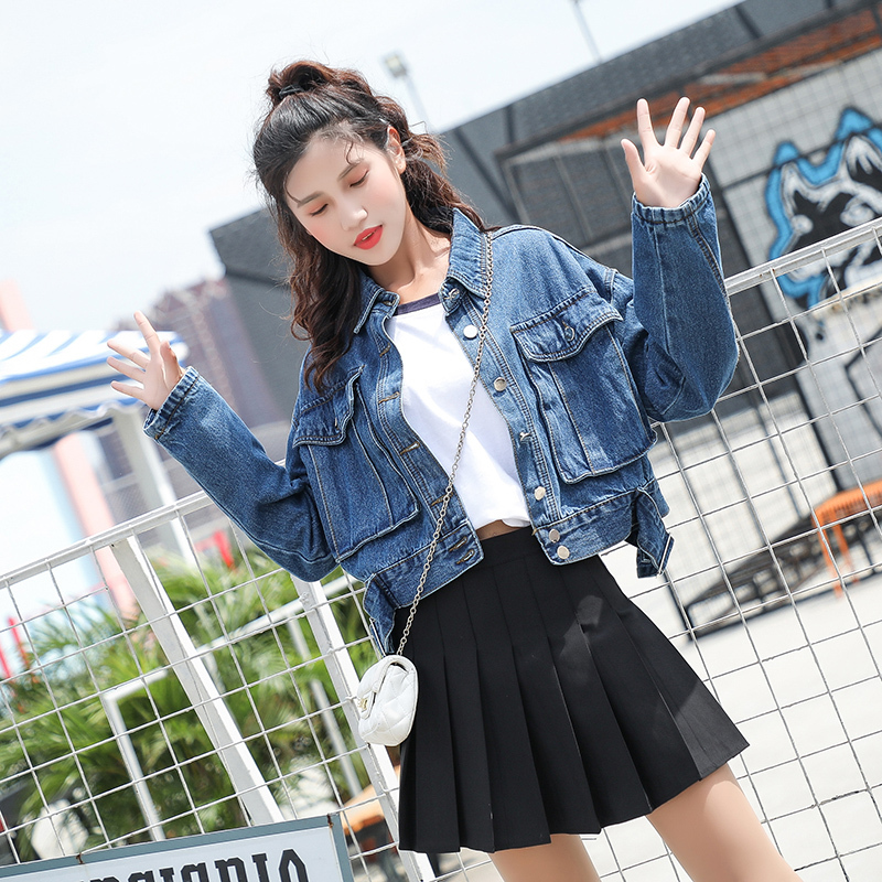 怪味少女外套酷女生帅气街头不对称嘻哈少女春秋短外套bf牛仔上衣
