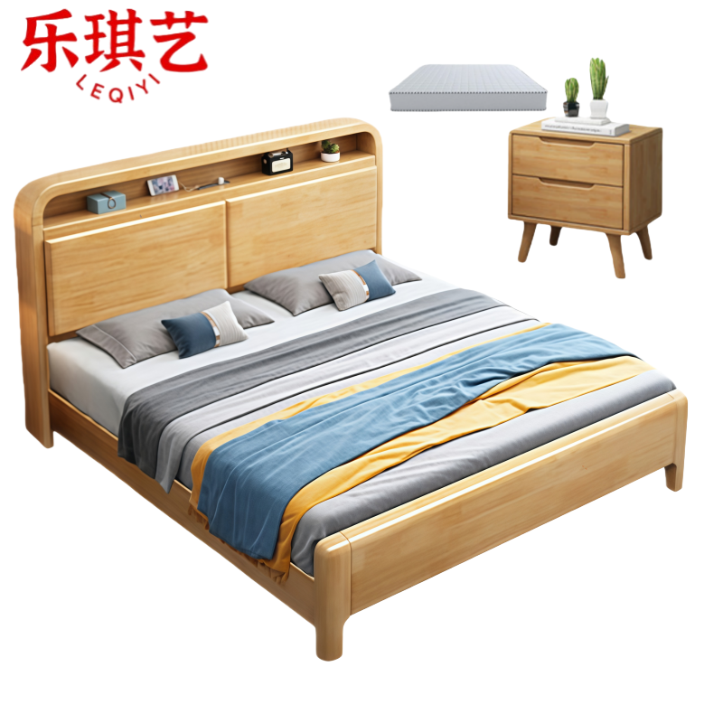 乐琪艺 床+床头柜+床垫 1.2m 套高清大图