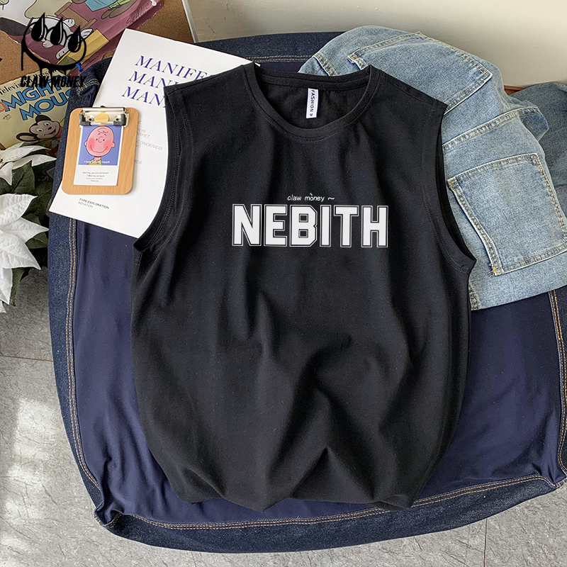 Claw money纯棉运动背心男夏季潮牌宽松字母无袖T恤学生帅气坎肩