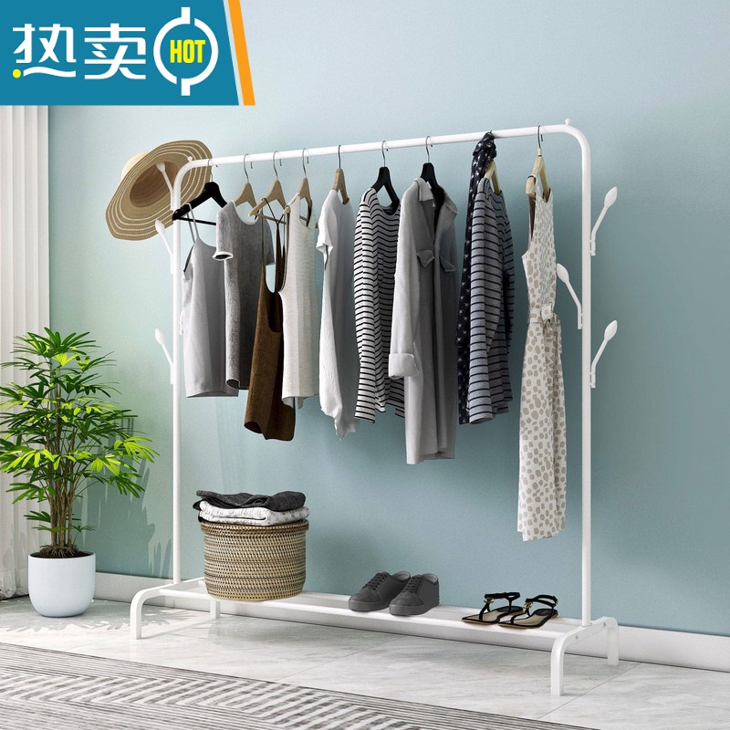 敬平室内简易晾衣架落地卧室凉晒衣服架子单杆式加粗挂衣架阳台衣帽架 黑色150长高清大图