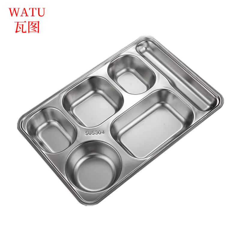 瓦图(WATU) 304不锈钢大六格餐盘 长方形餐盘 食堂餐具餐盘 34*23cm 1个装