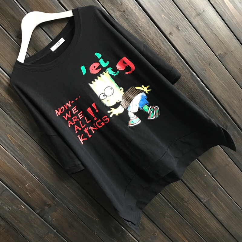夏2018韩版宽松大码女装卡通学生圆领打底衫胖MM显瘦纯棉短袖T恤白色均码