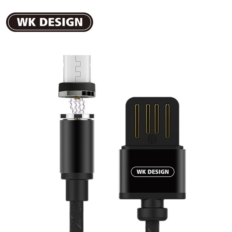 WK DESIGN 吸引力磁吸线 安卓数据线 磁吸手机快充充电线电源线 1米黑色 适用华为/三星/小米/魅族等