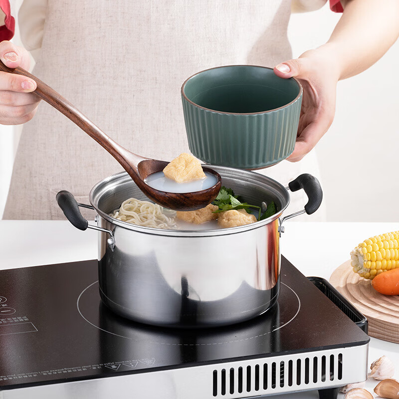 乐厨贺鲤事相伴-美式高锅不锈钢锅直型小汤锅双柄常规款410#高锅 20cm高清大图