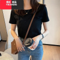 YIBUSHENG竹节棉t恤女短袖2024年新款宽松百搭白色上衣纯色体桖薄t S 黑色