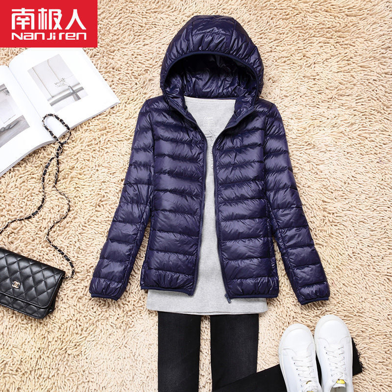 反季清仓轻薄棉服女士短款连帽立领秋冬修身大码学生外套 藏青【连帽】 4XL建议150斤左右