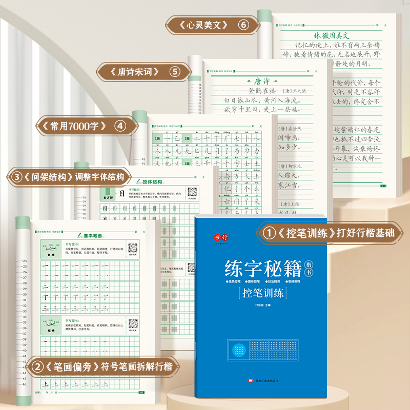 楷书速成全套6本[送黑色正姿钢笔一支+黑色墨囊12支] [正版]楷书练字帖小学生行楷基础入门速成钢笔硬笔字帖书法练字本初高清大图