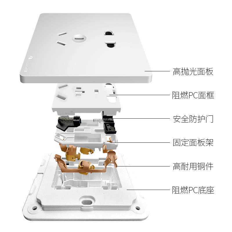 飞雕(Feidiao)86型家用大板单双开插座优雅白电视网络套装