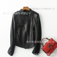 举翼王子海宁新款真皮夹克立领短款韩版修身皮衣外套女装