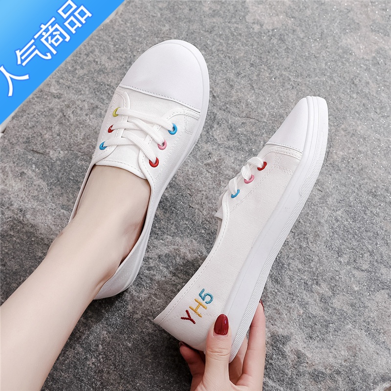 SUNTEK老北京布鞋女一脚蹬懒人薄款平底小白帆布鞋2023新款夏季韩版鞋鞋高清大图