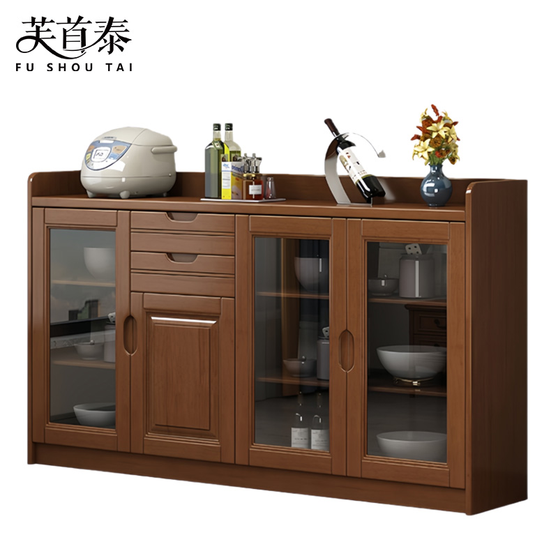 芙首泰实木茶水柜四门两抽160*40*90cm台高清大图
