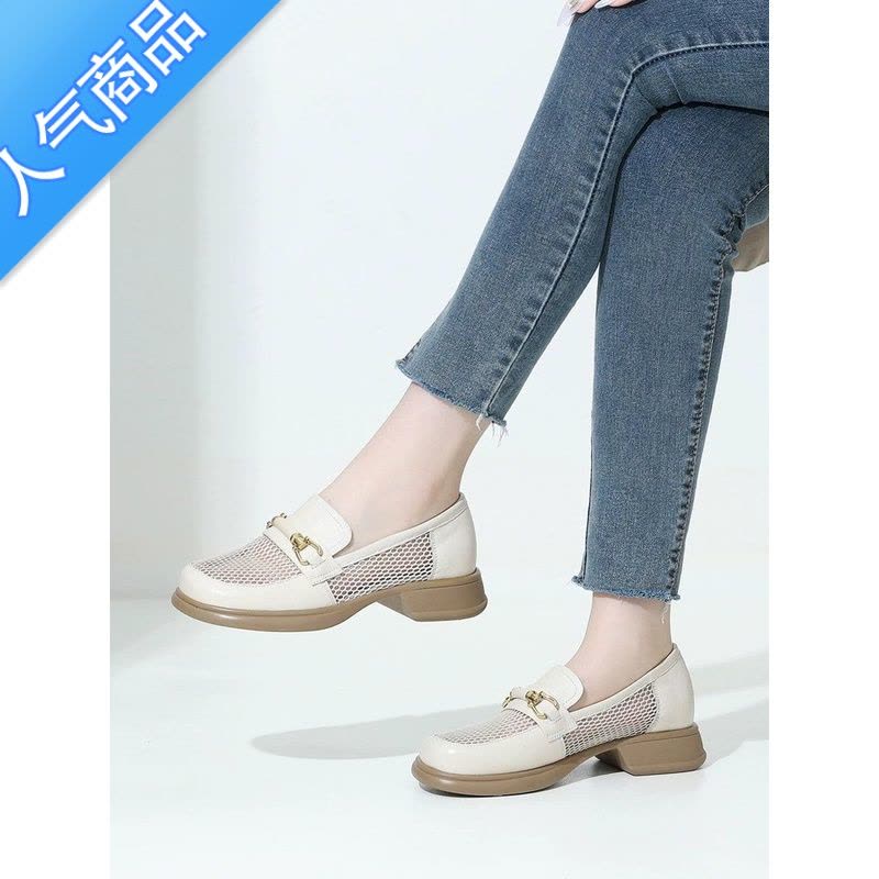 SUNTEK红婧娗休闲乐福鞋网纱单鞋2023夏季新款低跟镂空软底网面女鞋图片